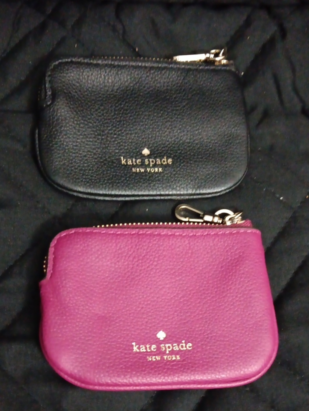 kate spade Black and Pink Pebbled Leather Zip Card Pouches